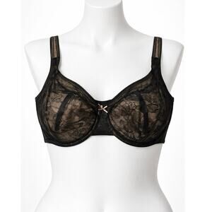 Cacique Modern Lace Underwire Bra 44DD Black Nude Full Coverage Support